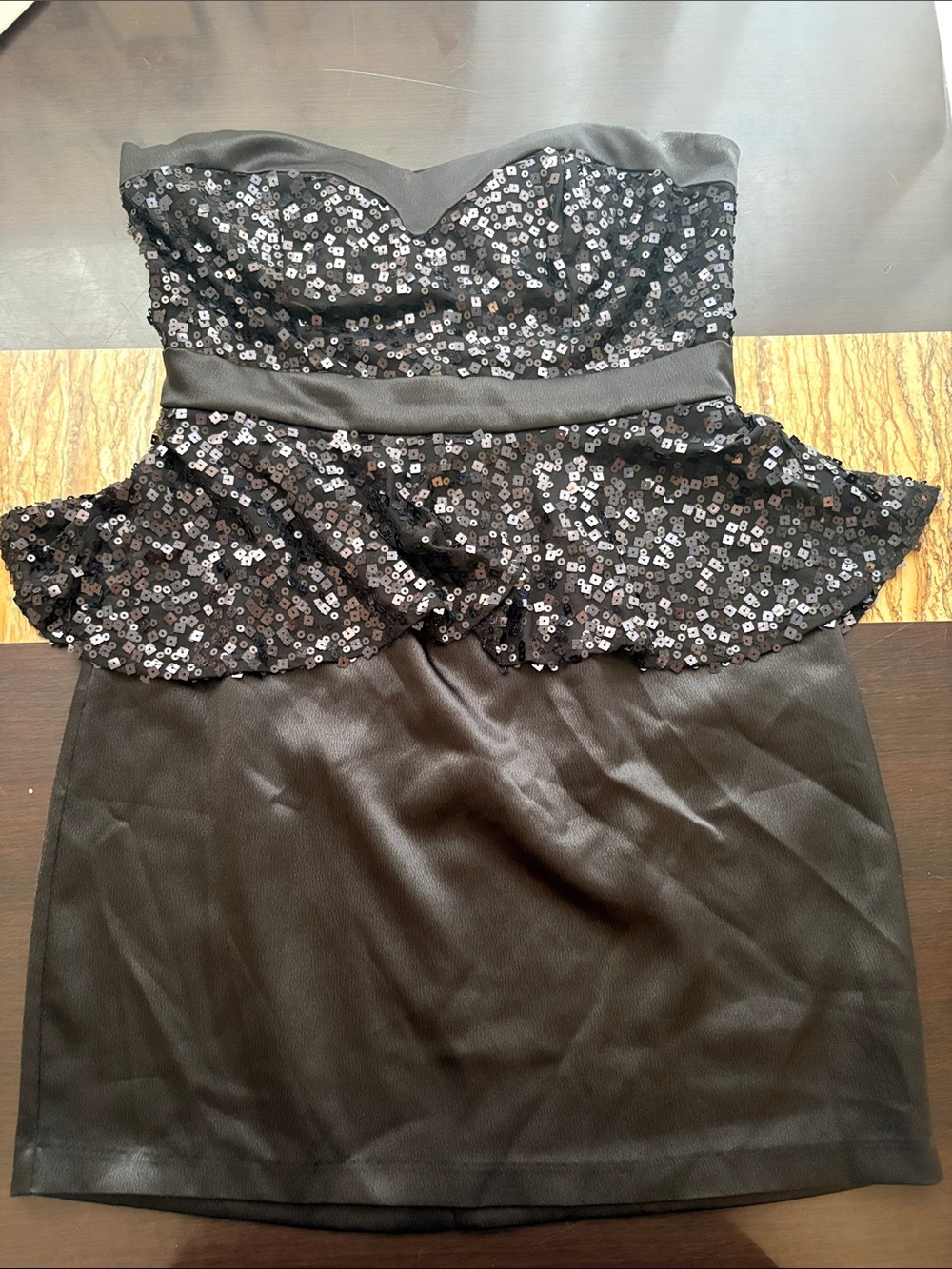 As U Wish Black Strapless Sequin Peplum Dress